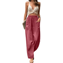 Womens Baggy Wide Leg Pants Casual Elastic Pants with-Pink XXL
