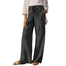 Women HighWide Leg Pants Drawstring Side Slit Trousers-Gray XXL