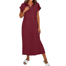 Women's T-Shirt, Business Casual Dress,  Loose,-Burgundy L