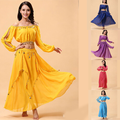 2pcs Belly Dance Wear Set Comfortable And Flexible Dance-Yellow 1