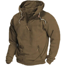 Men's Hoodie Casual Sweatshirt Jacket Fashion Drawstring Hooded Jacket with Collar Outdoor Warm Leisure Jacket Plain Loose Sweat Jacket 3XL Khaki