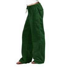 Wide Leg Pants for Women Baggy Drawstring Long-dark green XXL