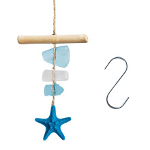 Sea Glass and Driftwood Wind Chimes for Outside Beach-Blue