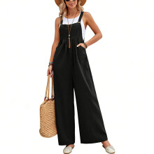 2026 Summer Overalls One Pieced Outfits Sleeveless Wide-Black S
