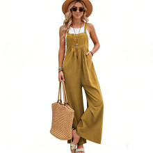 Women Jumpsuits Summer Overalls Sleeveless Wide-Earthy yellow M
