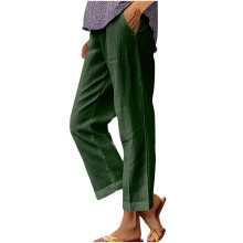 Women's cotton and linen trousers, stretch-Army Green XXXL