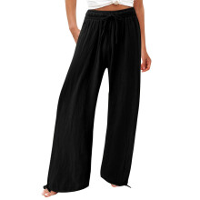 Women's cotton and linen leggings, high-waisted,-Black S