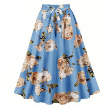 Women Elastic High Waist Long Skirt Tie Front-Sky Blue XL