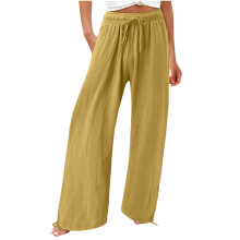 Women's cotton and linen leggings, high-waisted,-Yellow L