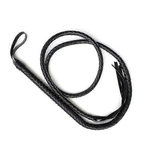 Frusta da toro da 1,9 m con code intrecciate in pelle e camoscio, frusta da equitazione (nera)-E 2