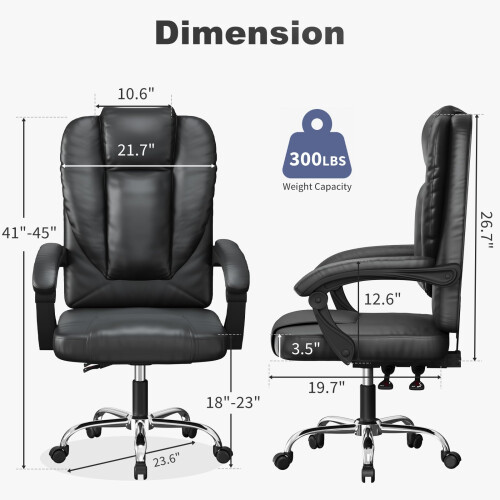(Black) Ergonomic Office Chair Reclining PU Leather 2