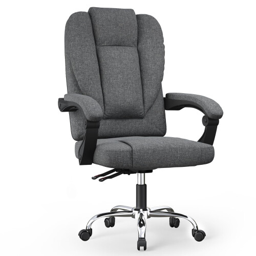 (Grey) Ergonomic Office Chair Reclining PU Leather 1