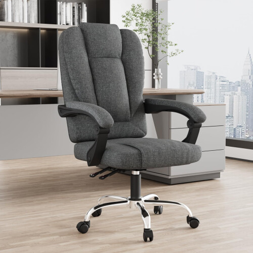 (Grey) Ergonomic Office Chair Reclining PU Leather