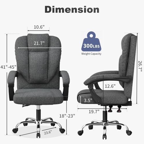 (Grey) Ergonomic Office Chair Reclining PU Leather 2