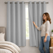 (46x54in-Small Window Curtains, Light Grey) Thermal Insulated Blackout Eyelet Curtains-Thick Ready Made Windows Drapes