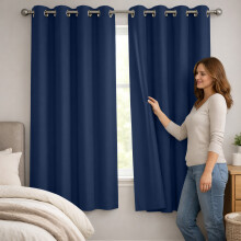 (46x54in-Small Window Curtains, Navy Blue) Thermal Insulated Blackout Eyelet Curtains-Thick Ready Made Windows Drapes