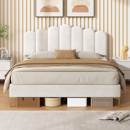 4ft6 Double Velvet Upholstered Bed Frame with Height Adjustable Headboard 2