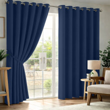 (46x72in-Standard Window Curtains, Navy Blue) Thermal Insulated Blackout Eyelet Curtains-Thick Ready Made Windows Drapes