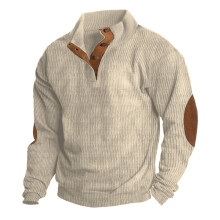 Men's Retro Long Sleeve Henley Shirt with Buttons, Oversized Casual Warm Crew Neck Sweatshirt O White S