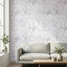 5M White Base with Light Grey Marble Vein PVC Wallpaper Floor Sticker