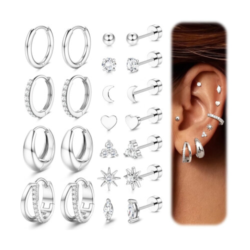 (A) Zircon Heart Moon Stud Earrings Set 2