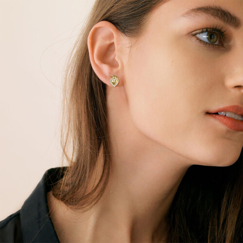 (Gold A) Heart-Shaped Zircon Stud Earrings 2