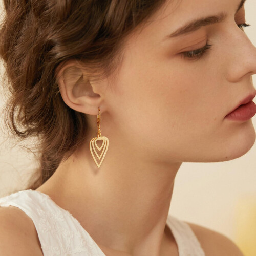 (Silver) Elegant 3-Layer Hollow Heart Drop Earrings 1