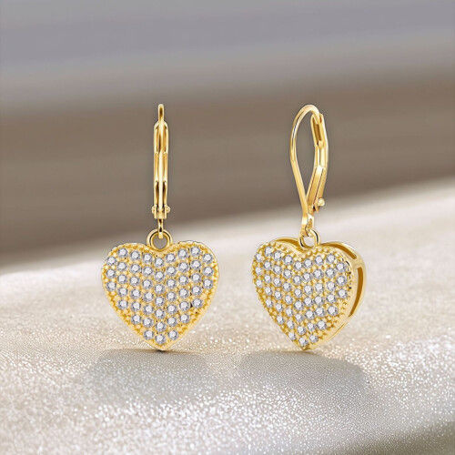 (Gold) Heart-Shaped Zirconia Stud Earrings 1