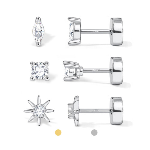 (c104 gold three pairs set) Luxury Star Moon Stud Earrings Set 2