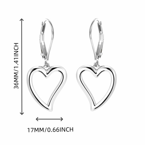 (Silver) Orecchini pendenti a forma di cuore vuoto - Stile semplice e versatile, perfetti per una ragazza 2