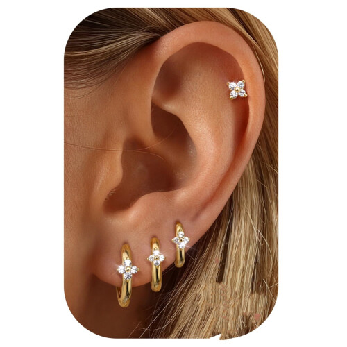 (K) Minimalist Hoop Stud Earrings 3-Piece Set 1
