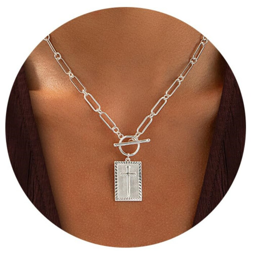 (C) Collana versatile da donna con ciondolo a croce e blocco 1
