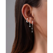 (Silver) Sun Moon Zircon Stud Earrings Set of 3
