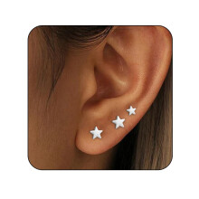(Silver) Minimalist 5-Point Star Stud Earrings 3-Piece Set