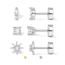 (c103 silver three pairs set) Luxury Star Moon Stud Earrings Set