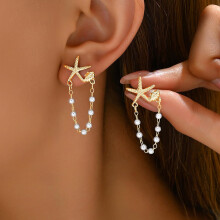 (A) Starfish Pearl Stud Earrings with Tassel