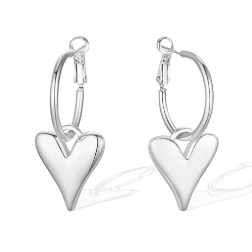 (Silver) Trendy Heart Drop Earrings: Simple & Elegant