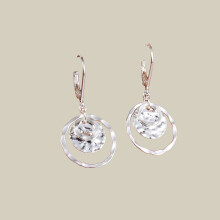 (Silver) Vintage French Hammered Hoop Earrings