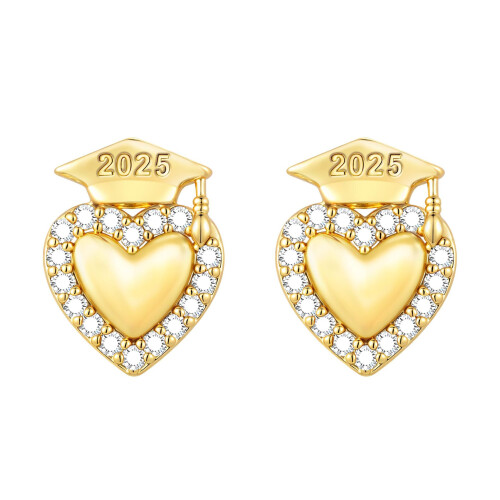 (Gold A) Heart-Shaped Zircon Stud Earrings