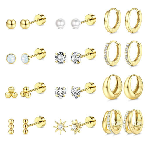 (C) Zircon Heart Moon Stud Earrings Set