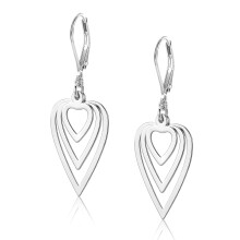 (Silver) Elegant 3-Layer Hollow Heart Drop Earrings