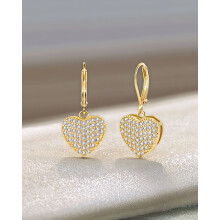 (Gold) Heart-Shaped Zirconia Stud Earrings