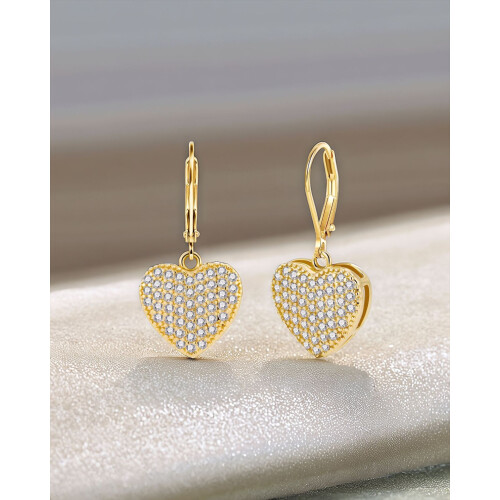 (Gold) Heart-Shaped Zirconia Stud Earrings