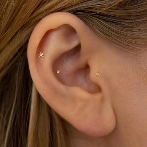 (C) 3-Pc Delicate Star Bow Heart Stud Earrings Set