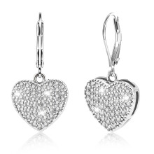 (Silver) Heart-Shaped Zirconia Stud Earrings