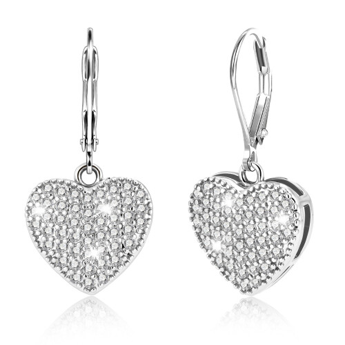 (Silver) Heart-Shaped Zirconia Stud Earrings