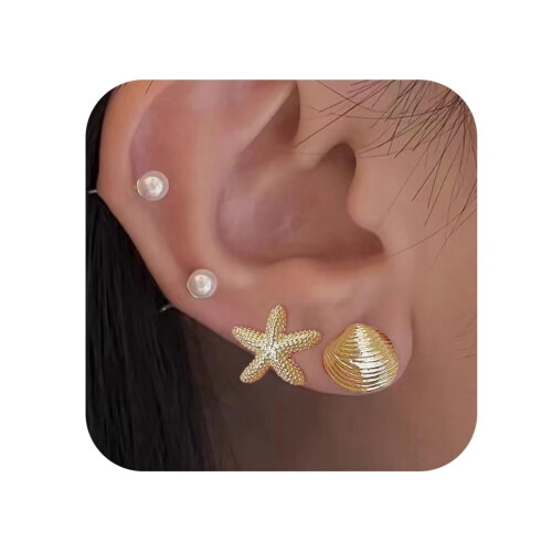 (E) Starfish Pearl Stud Earrings with Tassel
