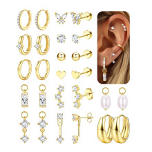 (F) Zircon Heart Moon Stud Earrings Set