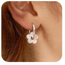 (C) Elegant Floral Pearl Drop Earrings for Women