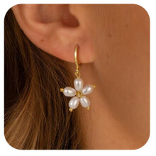 (A) Elegant Floral Pearl Drop Earrings for Women